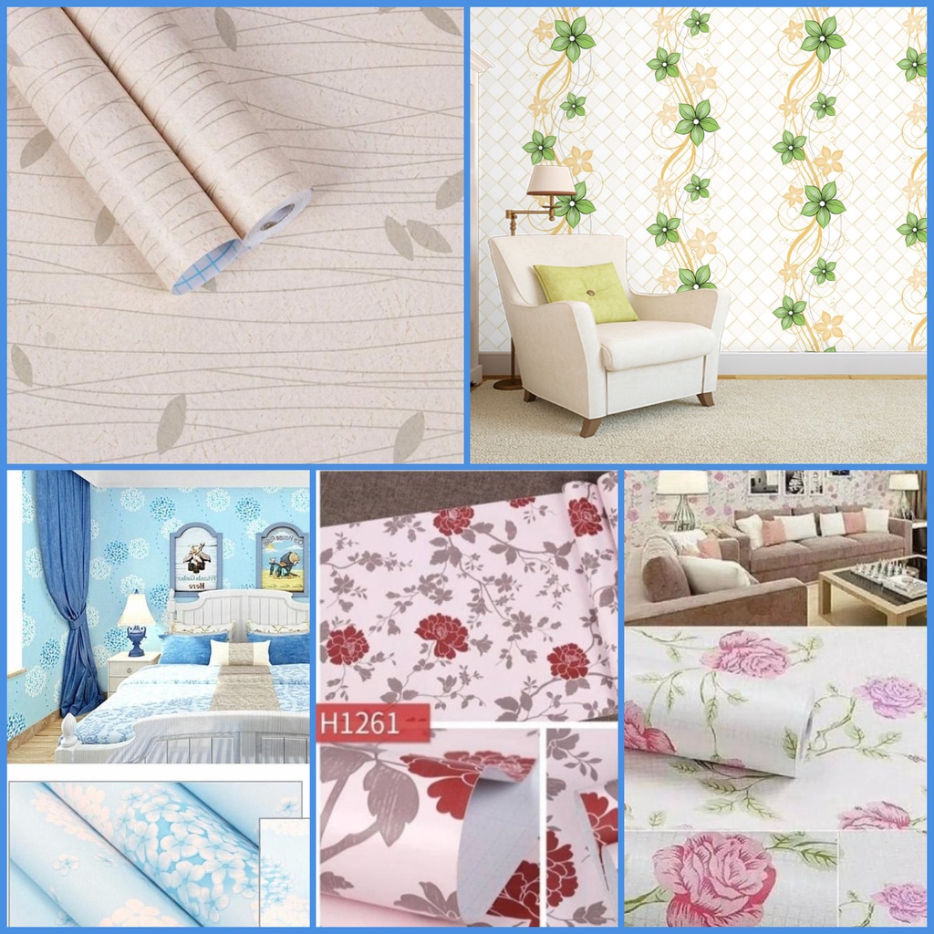 Terlaris - Wallpaper Dinding Premium Bahan PVC Kamar Tidur Ukuran 45cm x 5m Motif Elegan Kode Gh Murah Berkualitas Modern &amp;termurah