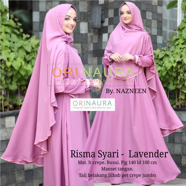 Gamis Dress Maxy Set Setelan Syari Busui Polos Plus Jilbab Khimar Fit XL Ori Naura Solo Grosir Murah