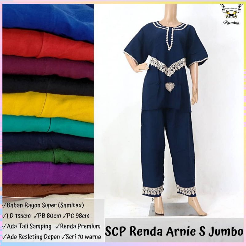 Setelan celana panjang arab super jumbo ld 135 cm lengan pendek resleting depan tali samping premium original daster batik pekalongan