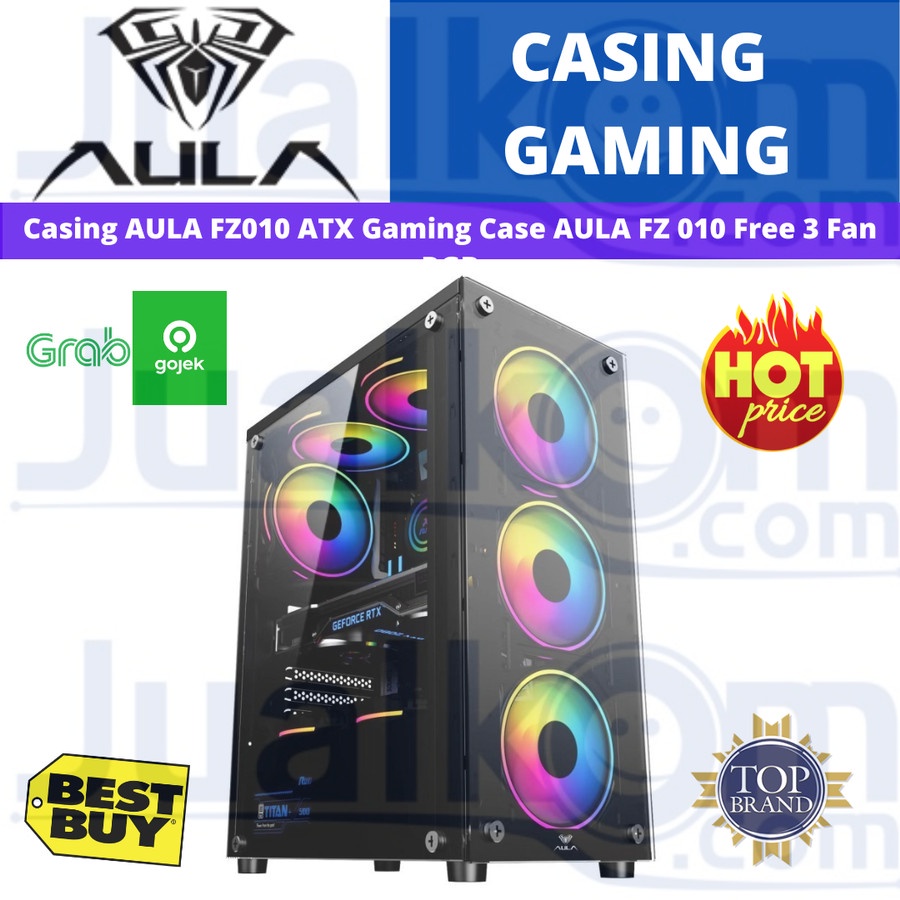 Casing AULA FZ010 mATX ATX Gaming Case AULA FZ 010 Free 3 Fan RGB