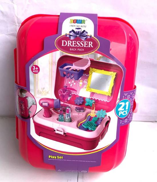 MOMBABY1 Kado Mainan Anak Cewek Perlengkapan Make Up Salon Dresser Backpack