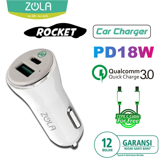ZOLA Rocket Car Charger Power Delivery & Qualcomm Quick Charge 3.0