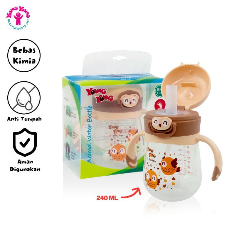 YOUNG YOUNG Botol Minum Bayi 240 ML Anti Tumpah Animal Water Bottle BPA Free IL-909