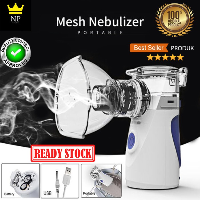 NEBULIZER MESH PORTABLE ALAT UAP BANTU PERNAFASAN ASMA SESAK NAFAS INHALASI CHILD MASK