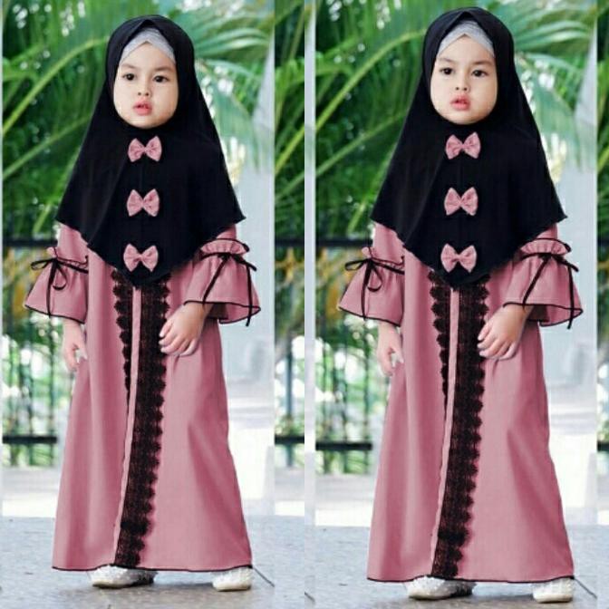 baju syari ribbon kids gamis anak bergo baloteli usia umur 3 4 5 tahun