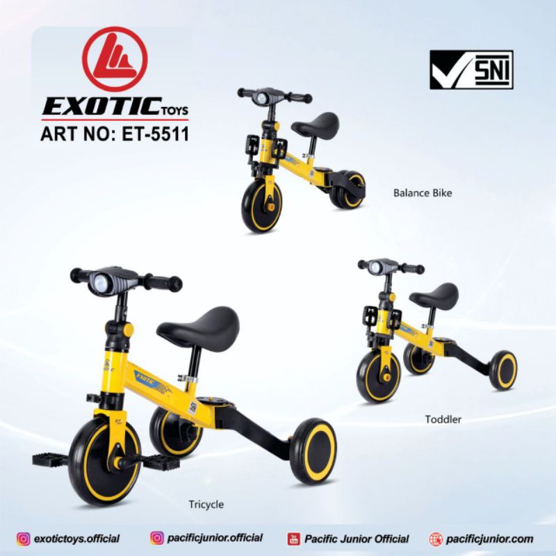 0Balance Bike Sepeda Roda 3 Tiga Tricycle Push 3in1 Anak Exotic ET 5511