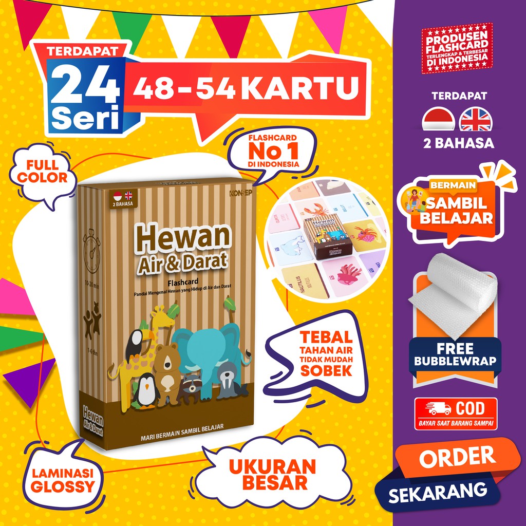 [1KG=10PCS] Konsep Flashcard Hewan Air dan Darat / Flash Card / Mainan Edukasi Kartu Pintar Anak