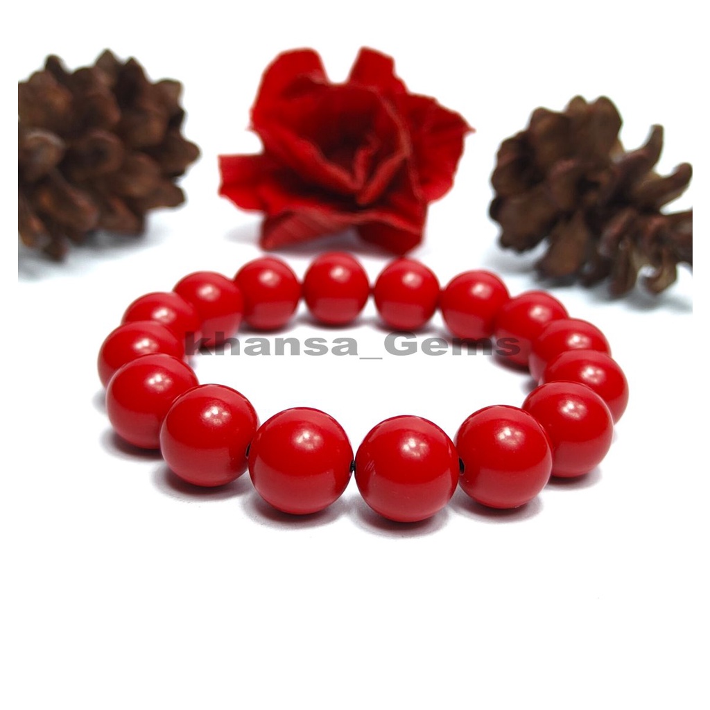 Gelang Batu Red Marjan Jumbo Dim 12mm Elastis