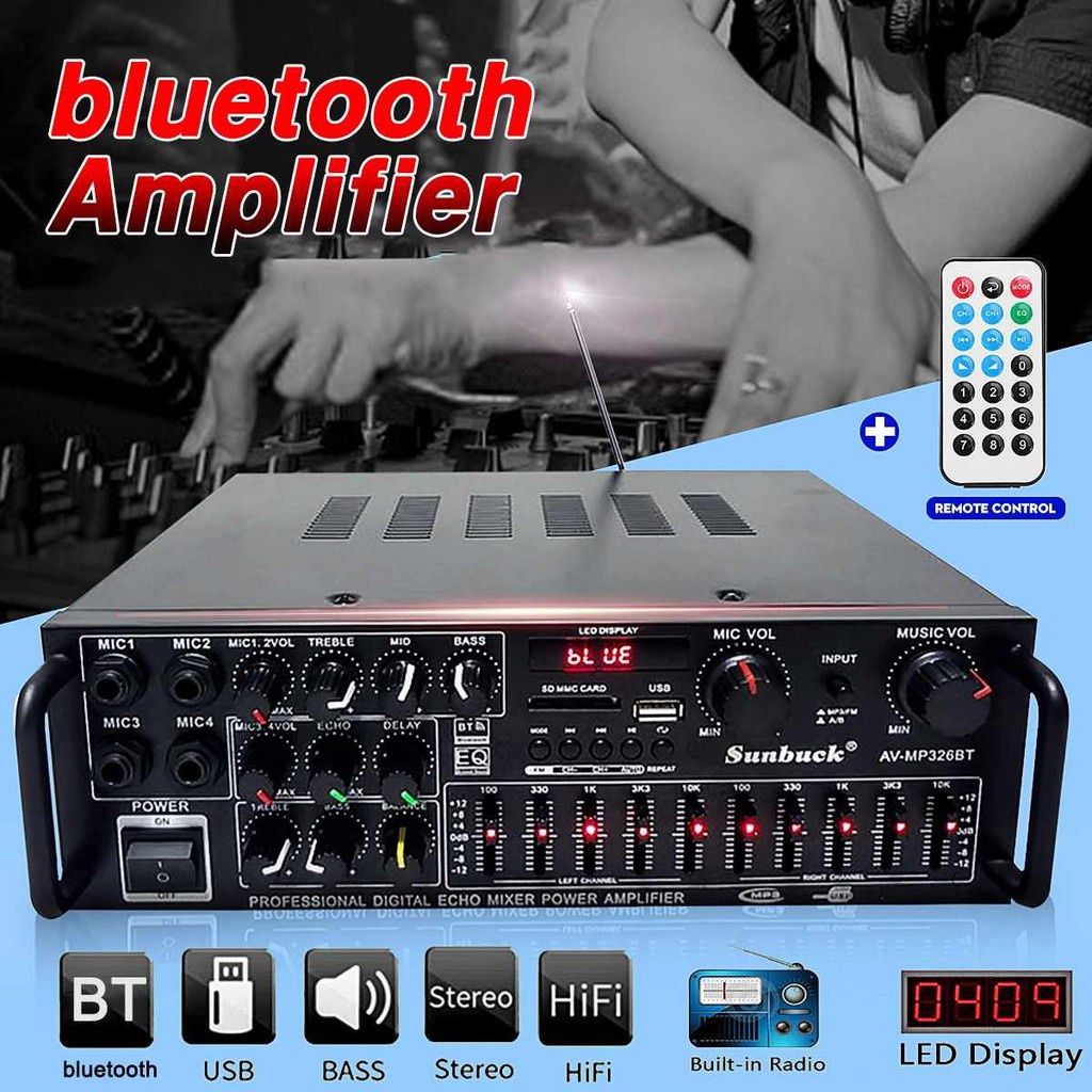 COD Ampli Karaoke Masjid Equalizer Bluetooth Stereo Amplifier Treble Bass Booster 1000 Watt