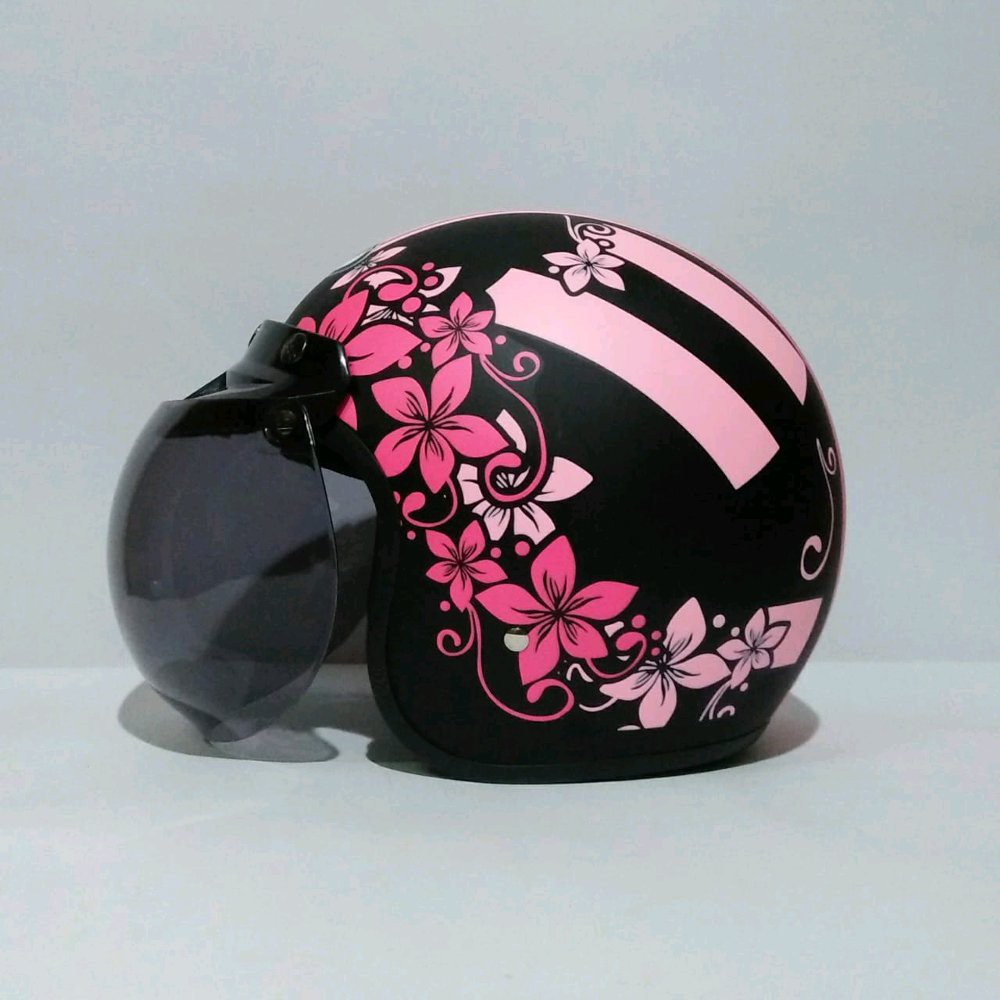 Helm Bogo THI Flower Pink Black doff - SNI Berkualitas
