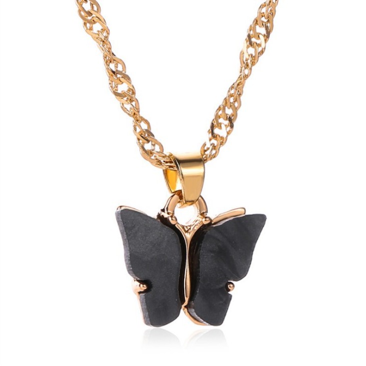 Kalung Liontin KUPU-KUPU WARNA Gaya Korea Fashion Wanita Butterfly Rantai Cewek Titanium Alloy