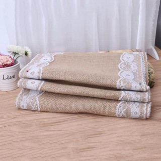 TAPLAK MEJA DEKORASI WEDDING VINTAGE  BURLAP RENDA GONI 