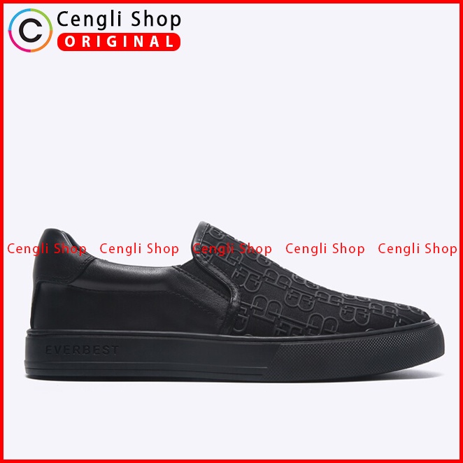 SEPATU SLIP ON EVERBEST PRIA ORIGINAL CASUAL ALL FULL BLACK POLOS EM20