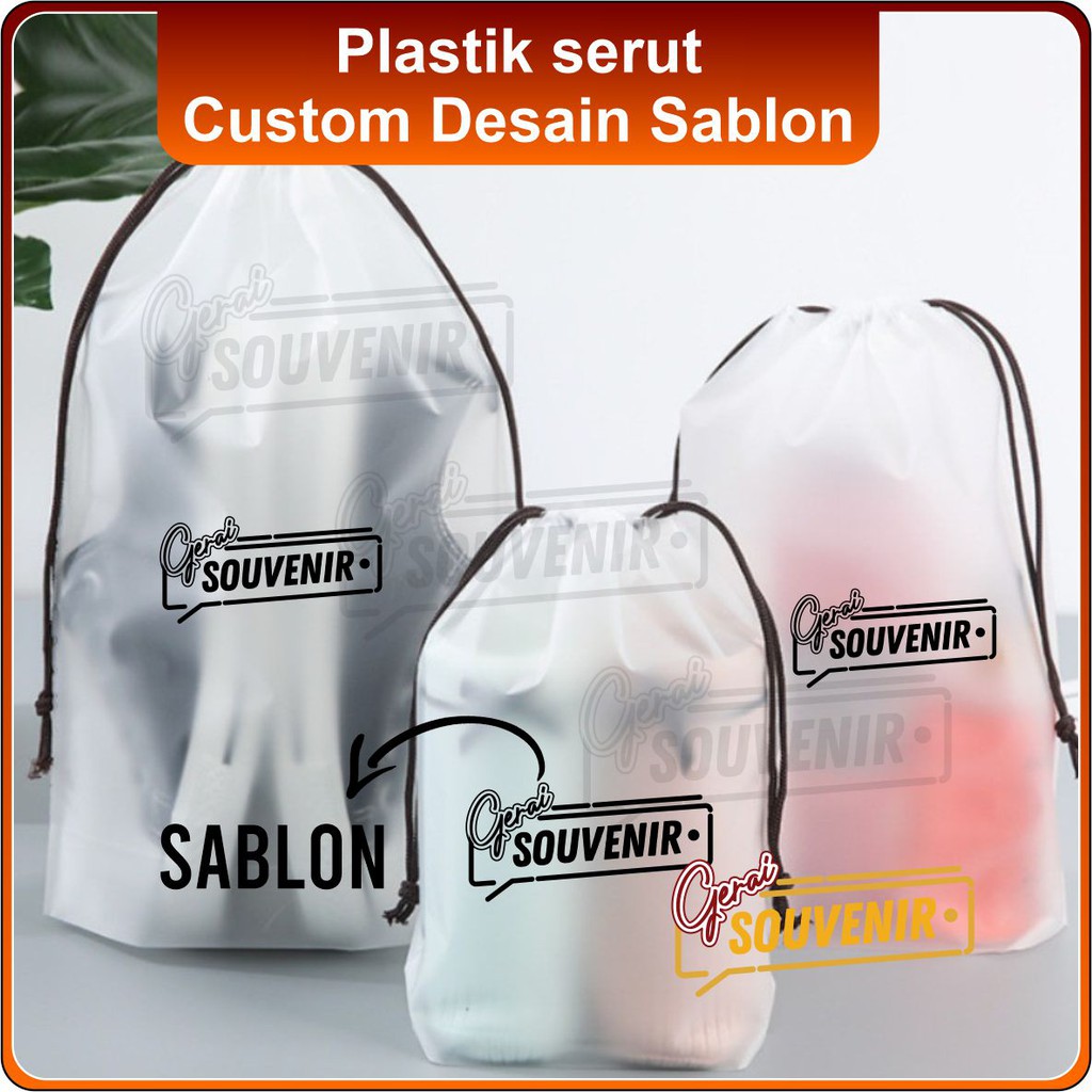 PLASTIK SERUT Anti Air Costom Desain Sablon Tas Travel Pouch Organizer Bag Transparan Buram