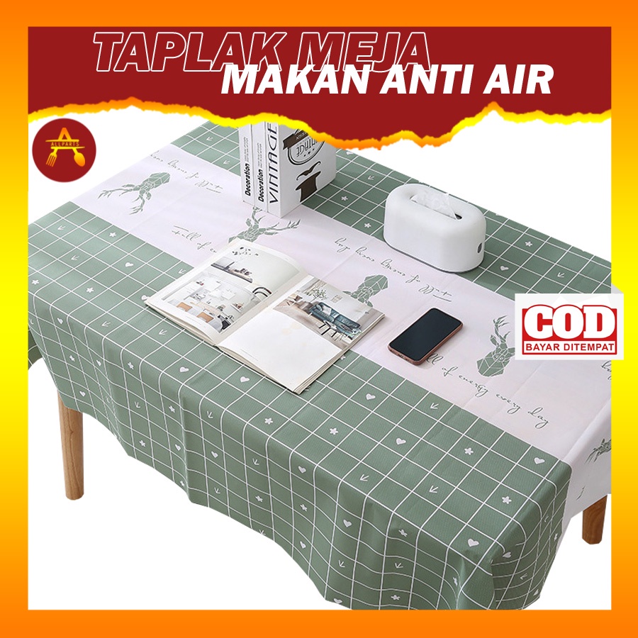 Tamplak Taplak Meja Makan Besar Anti Air 4 Kursi Jumbo Persegi Panjang DEER Full Of Energy Hijau 137x180 Cm