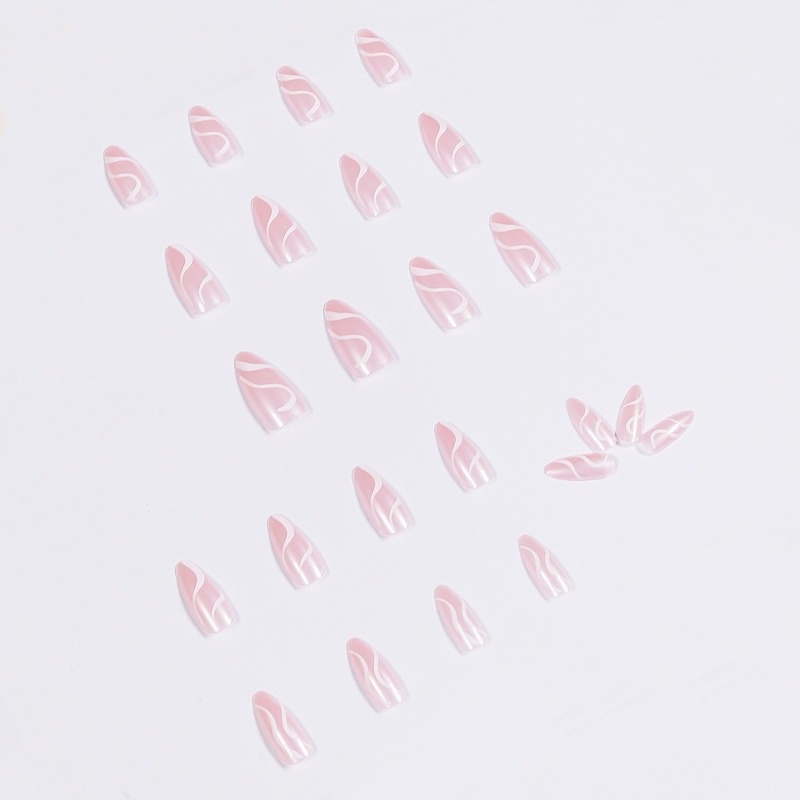 We Flower Kuku Palsu Warna Pink Gaya Perancis Untuk Manicure Wanita