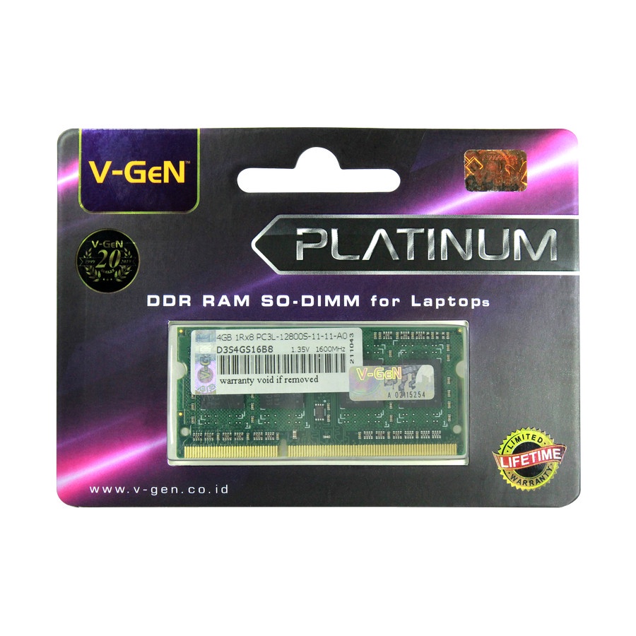 RAM DDR3 DDR3L SODimm V-GeN 4GB PC12800/1600Mhz (Memory Laptop VGEN)