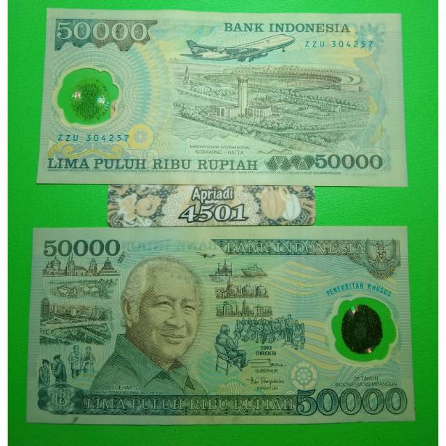 UK035 UANG KUNO ASLI 50000 RUPIAH SOEHARTO / SUHARTO PLASTIK TAHUN 1993 UANG LAMA POLYMER #XF
