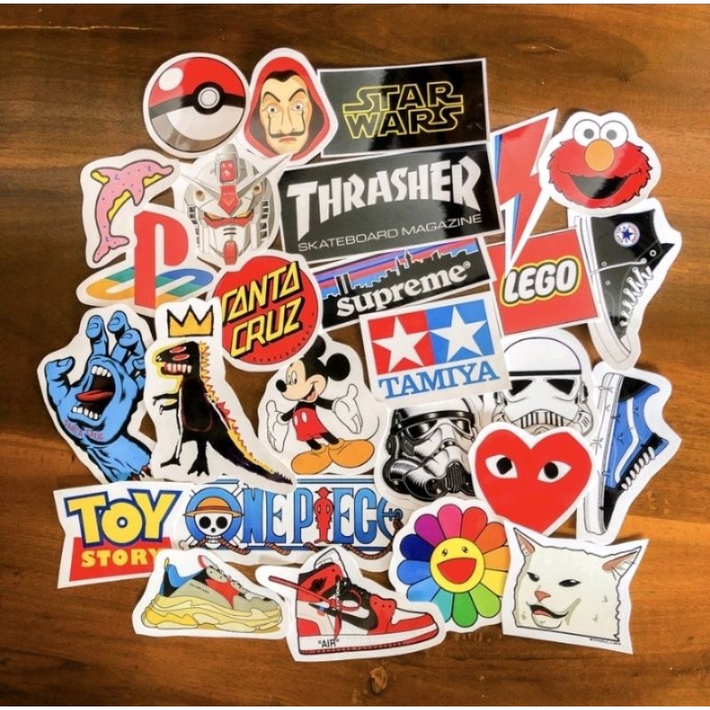 stiker variasi brand terkenal trasher love jordan nike pokemon logo hype beast