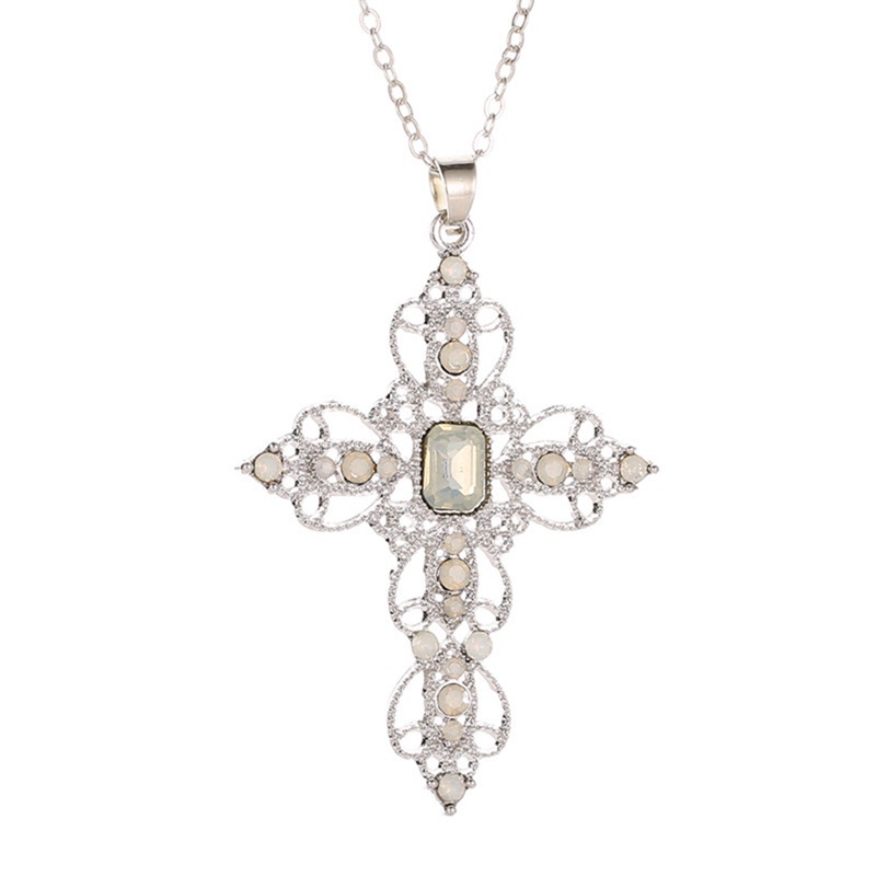 925 Sterling Silver Cross Pendant Inlaid Blue Crystal Diamond Necklace Women Jewelry Bride Wedding Accessories