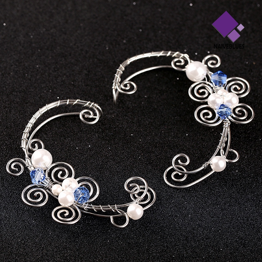 Naiveblue 1Pc Anting Klip On Wanita Desain Bunga Hollow Hias Mutiara Untuk Pesta