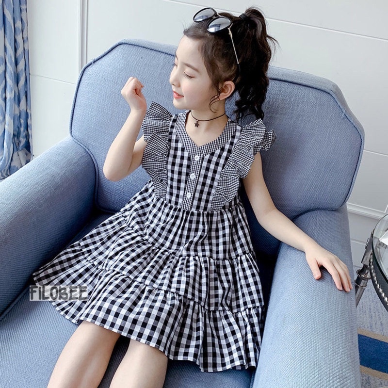 FILOBEE DRESS ANAK PEREMPUAN KOREAN DRESS ANAK PEREMPUAN MOTIF KOTAK KOTAK /GINGHAM