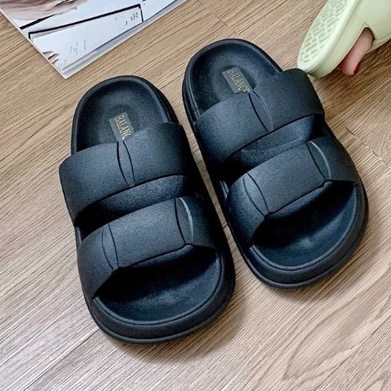 MlNlSO Sandal Jelly Korean Import Jelly Soft Slipper Anti Slip Elastic Empuk PVC-Hitam Double Strap