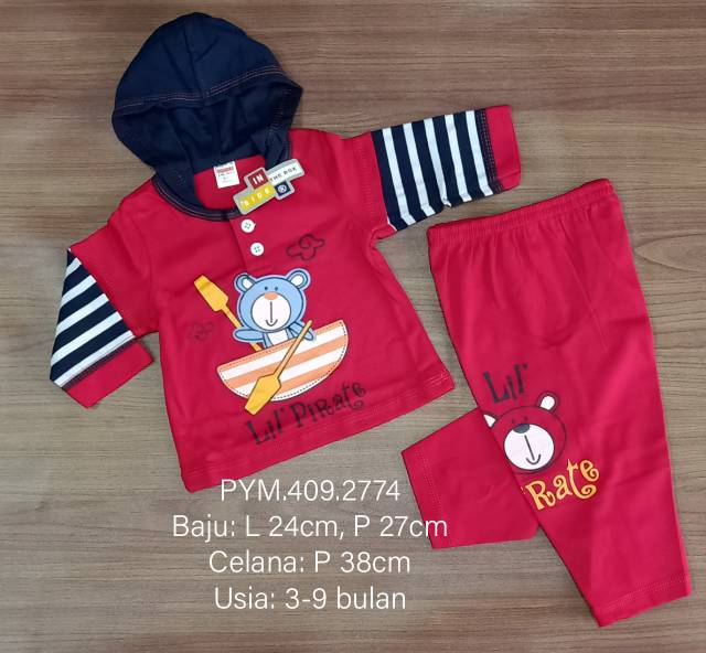 Piyama bayi cowok 3-12 bulan / baju dan celana tidur bayi / pakaian tidur bayi