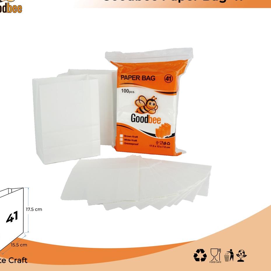 

New - Goodbee Paper Bag Kode 41 - White Kraft - Kantong Kertas Goodbee White - 100pcs ..