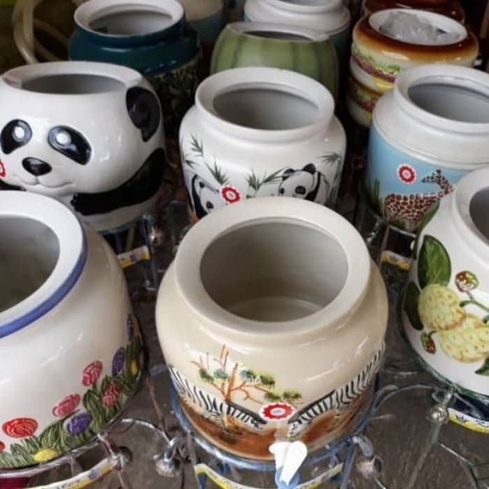 Guci Air Minum Food Grade Trisensa Keramik Gambar Motif + Keran Galon Murah