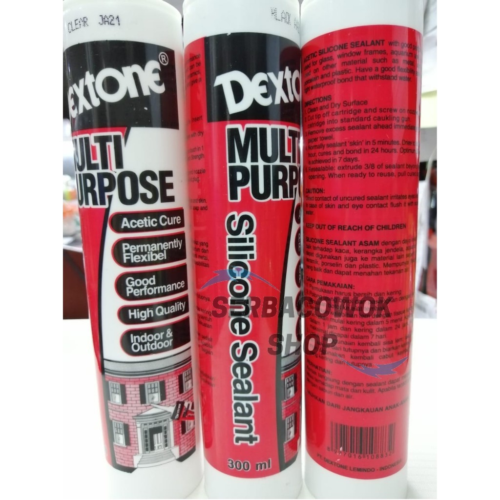 Lem Dextone 300 Ml Sealant Silicone Silicon Kaca Keramik Besi Karet Kaca Metal Botol Tembak Akuarium