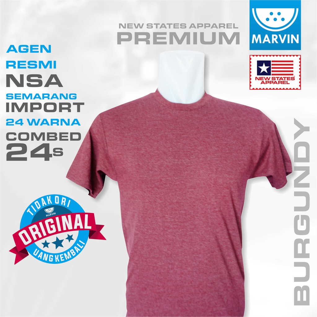 Kaos lengan pendek polos merah tua heather new states apparel import 24s premium burgundy heather po