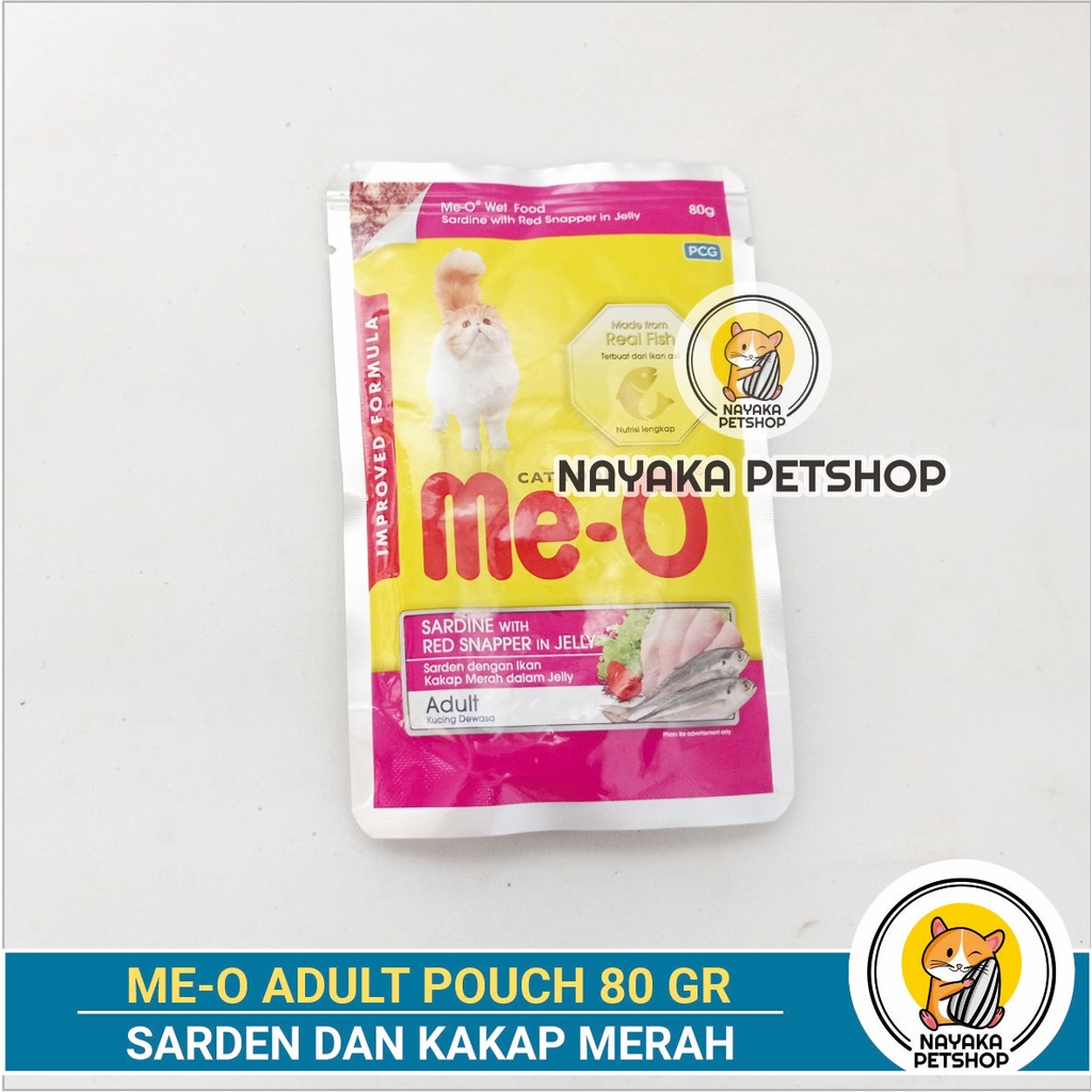 Meo Pouch 80 gr Ikan Sarden Kakap Merah Makanan Basah Adult Cat Kucing Dewasa Pakan Sardine Red Snapper Wet Food