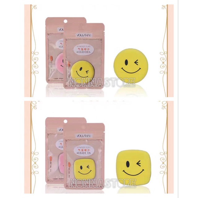 Spon Bulet dan Segiempat Tepuk Cepuk Wajah Emoticon Wink / Wink BB Cushion Sponge