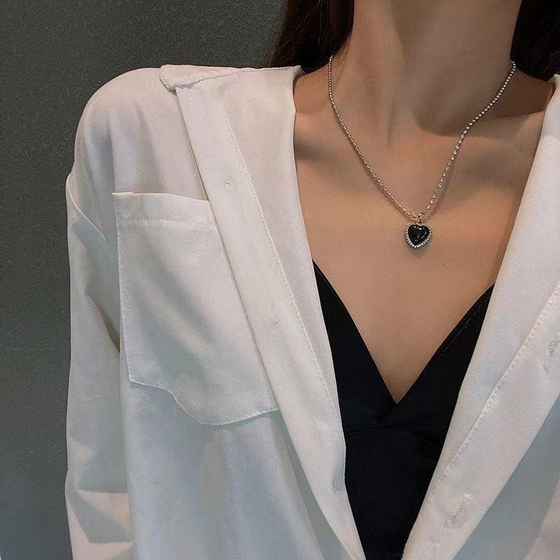 Korean Simple Black Heart Necklace Cool Girl Chain Women Jewelry Accessories