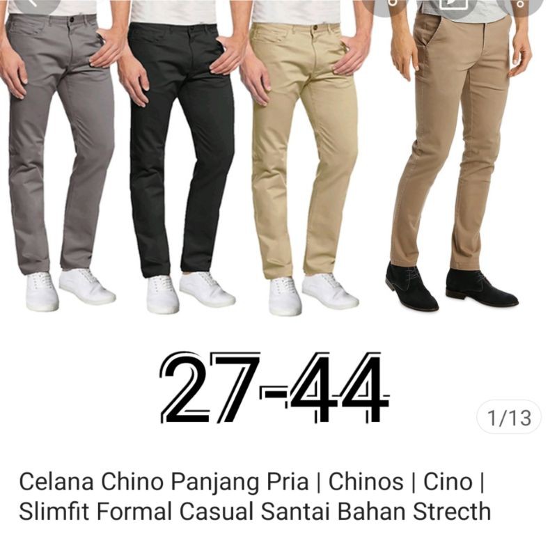  Celana  Panjang Pria  Chino Bahan  Katun  Stretch  Melar 