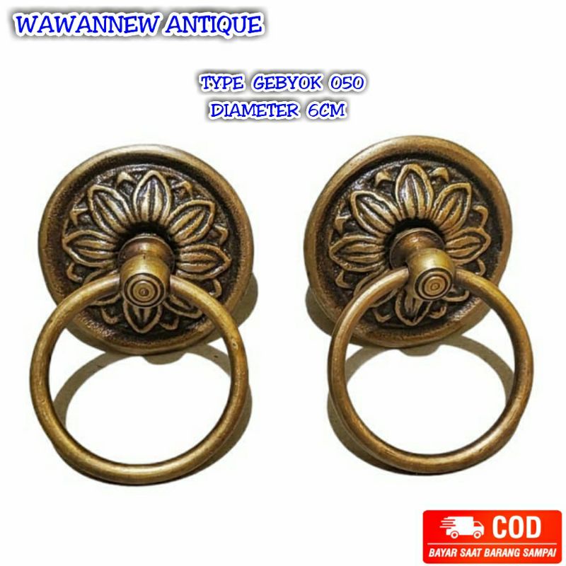 Handle / Tarikan Laci Lemari Jendela Pintu Rumah Kuningan Motif Ukir Gebyok 050