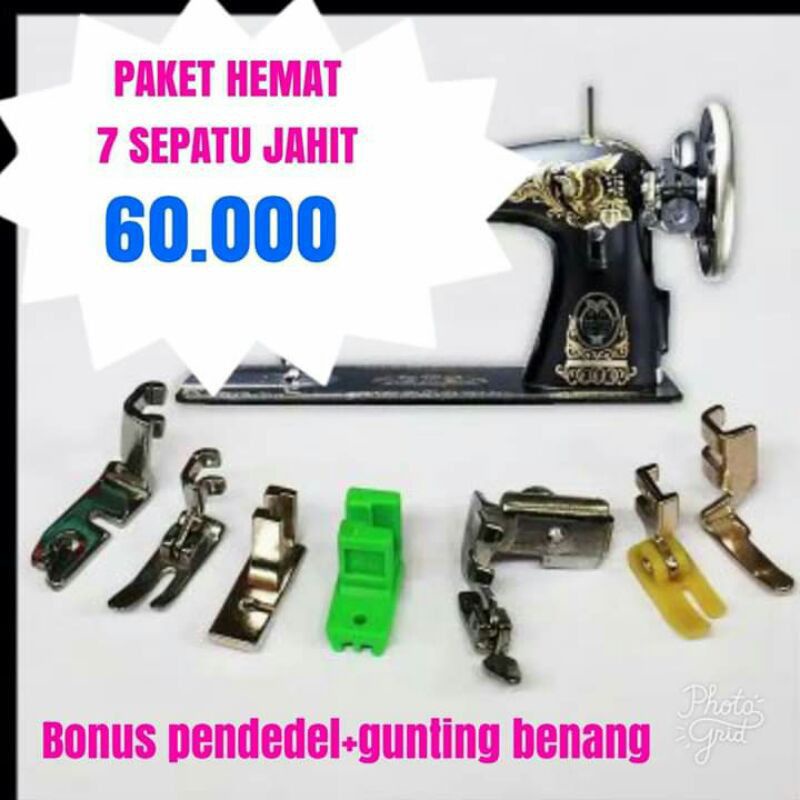 Sepatu Tapak Sepatu Mesin Jahit Hitam Set Bonus Pendedel dan Gunting Benang