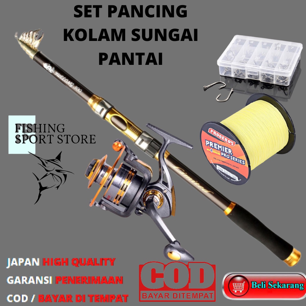 Paket Mancing Mania Kolam Galatama Danau Pantai 1 Set Joran 210cm Reel 10 Ball DB3000 Benang PE Kail