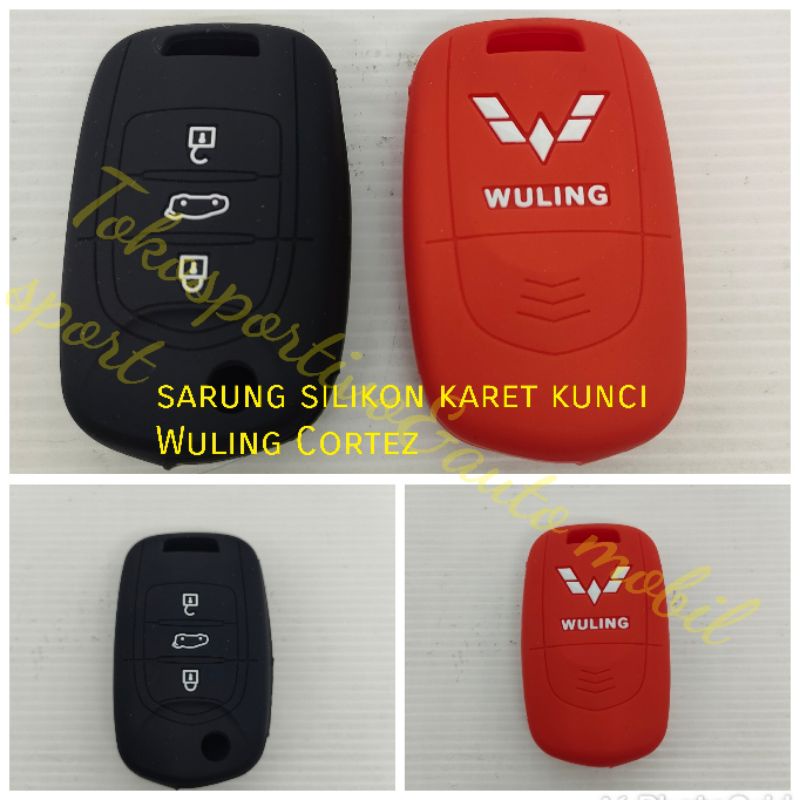 Sarung silikon casing kunci remote Wuling Cortez hitam merah