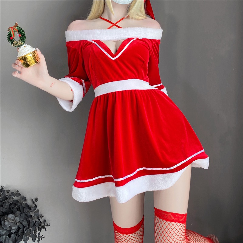 【Wetrose】Ready Stock New Sexy Lovely Cute Girl Christmas Santa Claus Cosplay Costume Uniform Clothes Natal Kostume Baju Lucu Dress