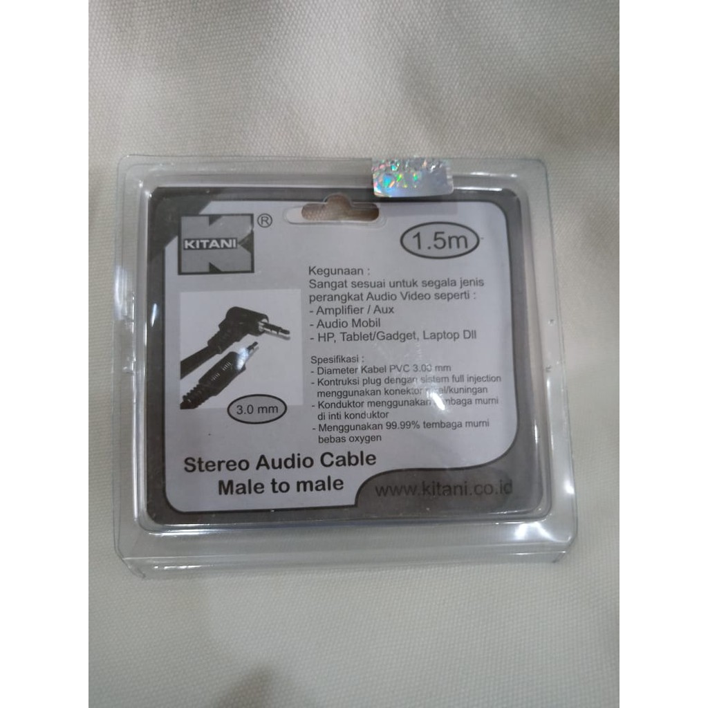 Kabel Stereo audio male KITANI Panjang 1,5 m konektor 3 mm aux ampli mobil hp gadget tablet