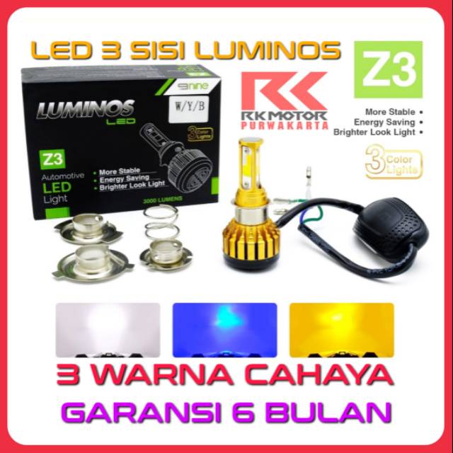  Lampu  Led  Motor Tiga Sisi  Luminos Z3 Tiga Warna Putih 