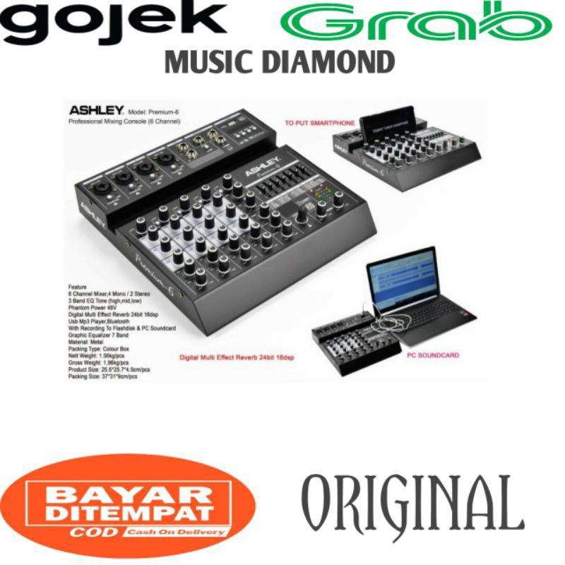 MIXER ASHLEY PREMIUM-6 MIXER 6 CHANNEL 4 MONO 2 STEREOBLUETOOTH, USB WIHT SOUNDCARD