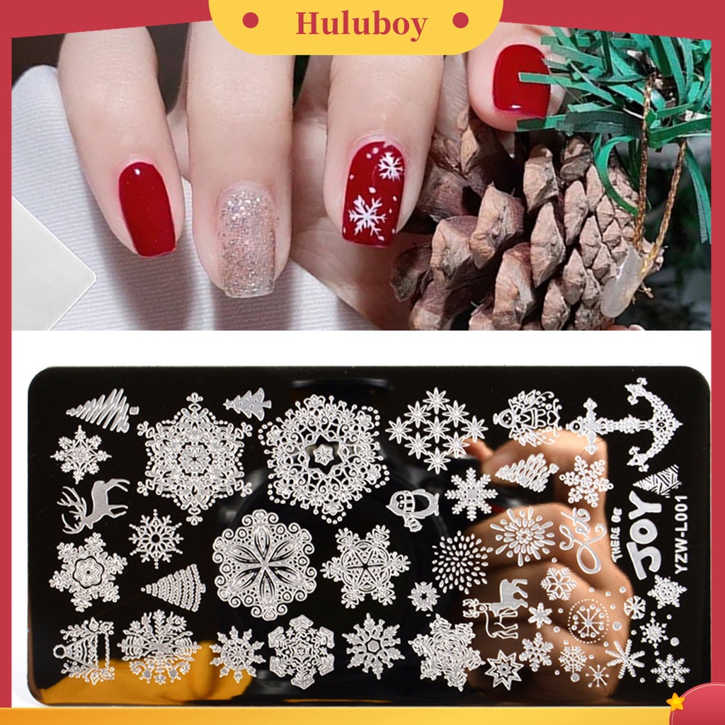 Huluboy Huluboy♡ Plat Stempel Kuku Motif Natal Bahan Stainless Steel Untuk Salon