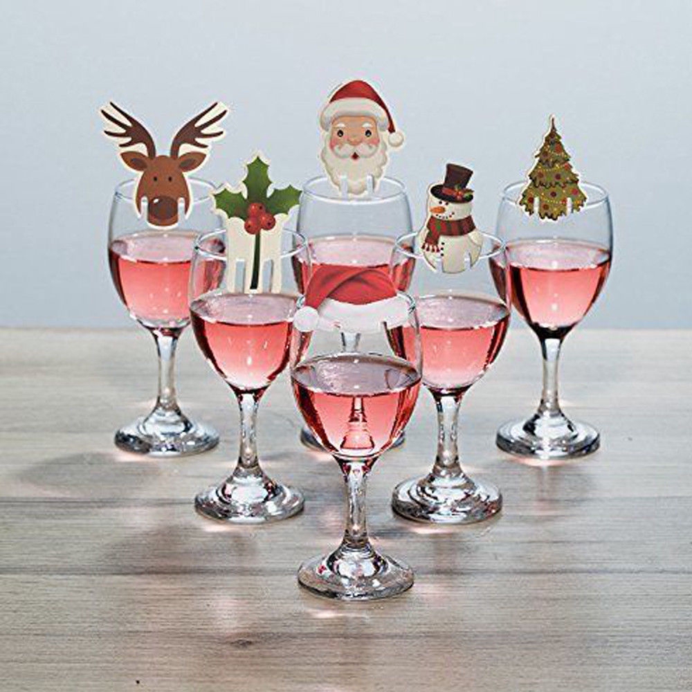 10Pcs/Pack Christmas Decoration For Table Cup Card Xmas Party Supplies Wine Glass Ornament