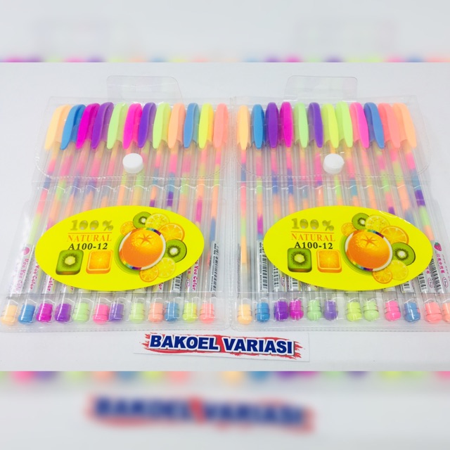 Pulpen Pelangi / Rainbow Gel Pen Unik Warna Warni Pulpen Gel 1 Pack isi 12 pcs-1