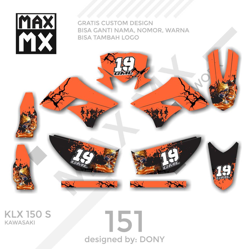 MX-01151 decal klx 150 orange hitam anime
