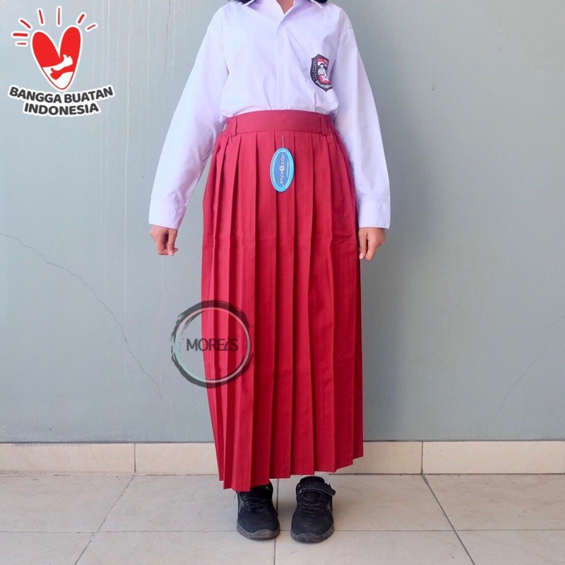 Seragam Rok Remple/Rempel SD Panjang Merah Bahan Famatex