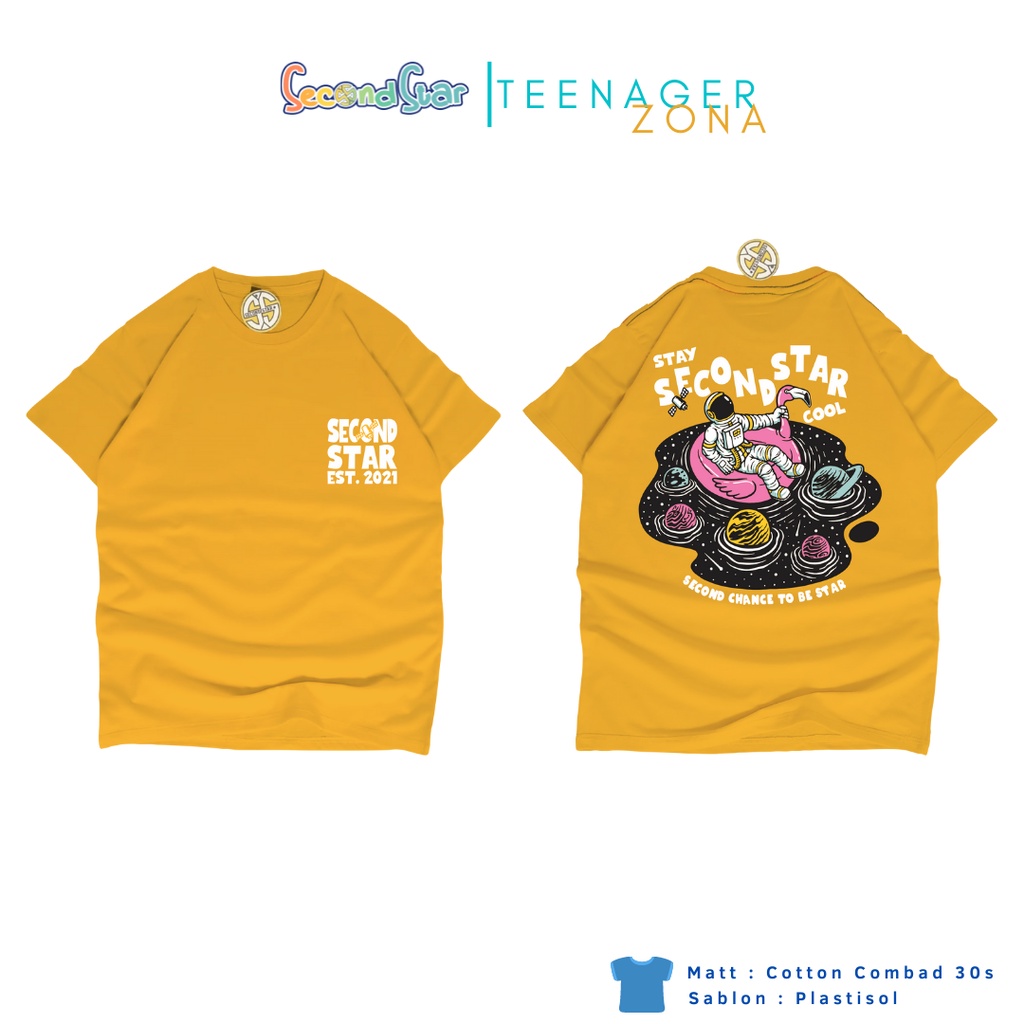 Second star kaos anak remaja laki laki perempuan unisex kaos oblong usia 9 - 15 tahun warna kuning